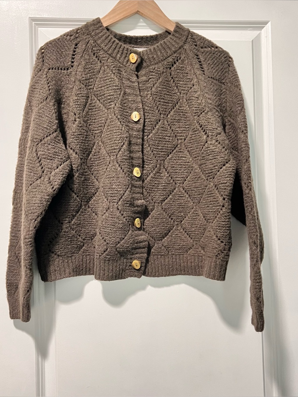 Vintage Chic Happens Chunky Cable Knit Sweater Cardigan 100% Cashmere Sz Large